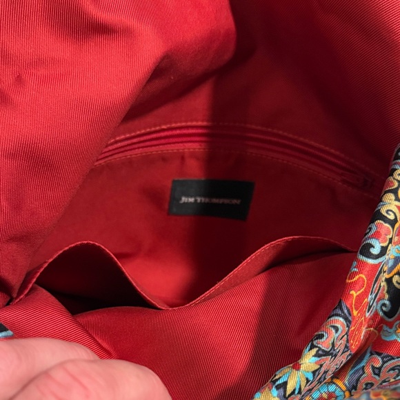 Jim Thompson Red Patterned Crossbody Bag and wristlet combination 100% silk - Picture 6 of 9
